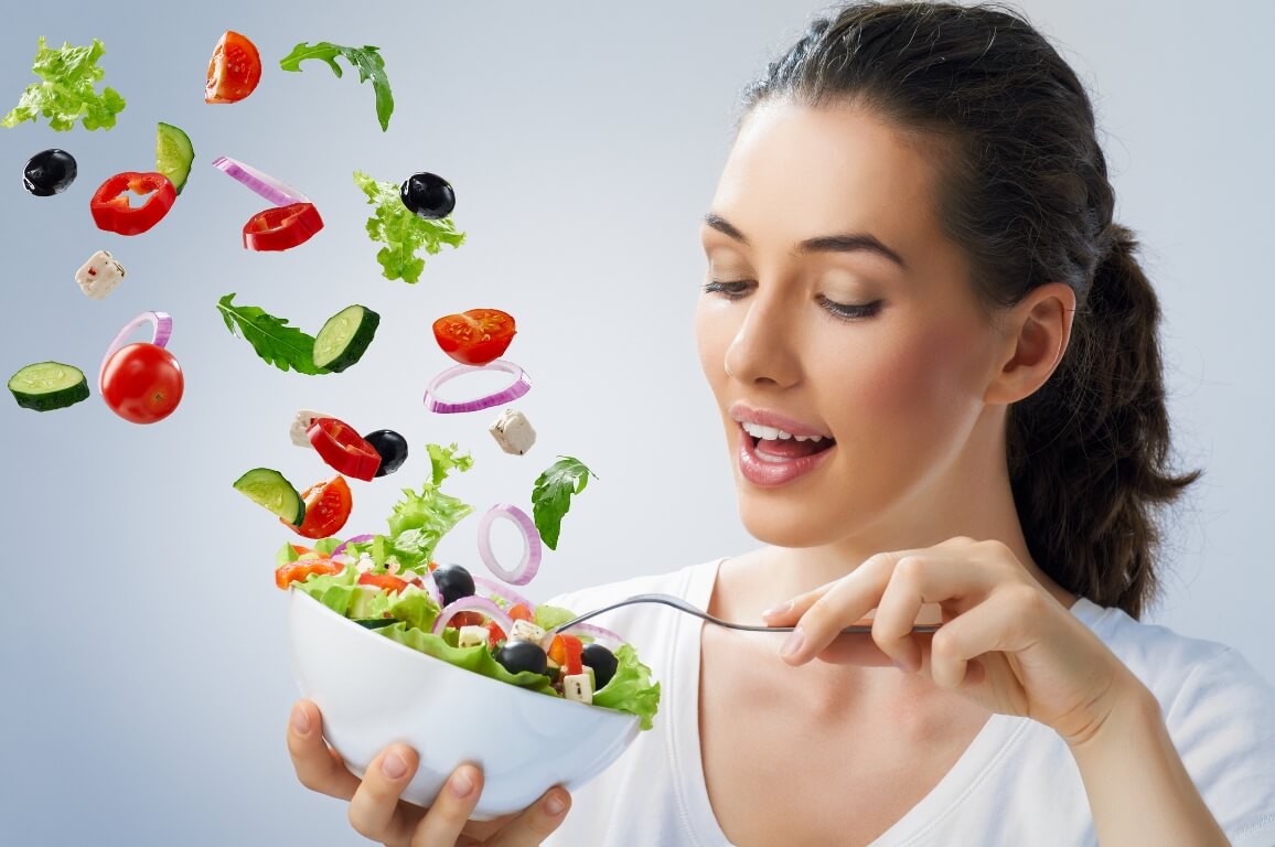 Girl eating healthy food 